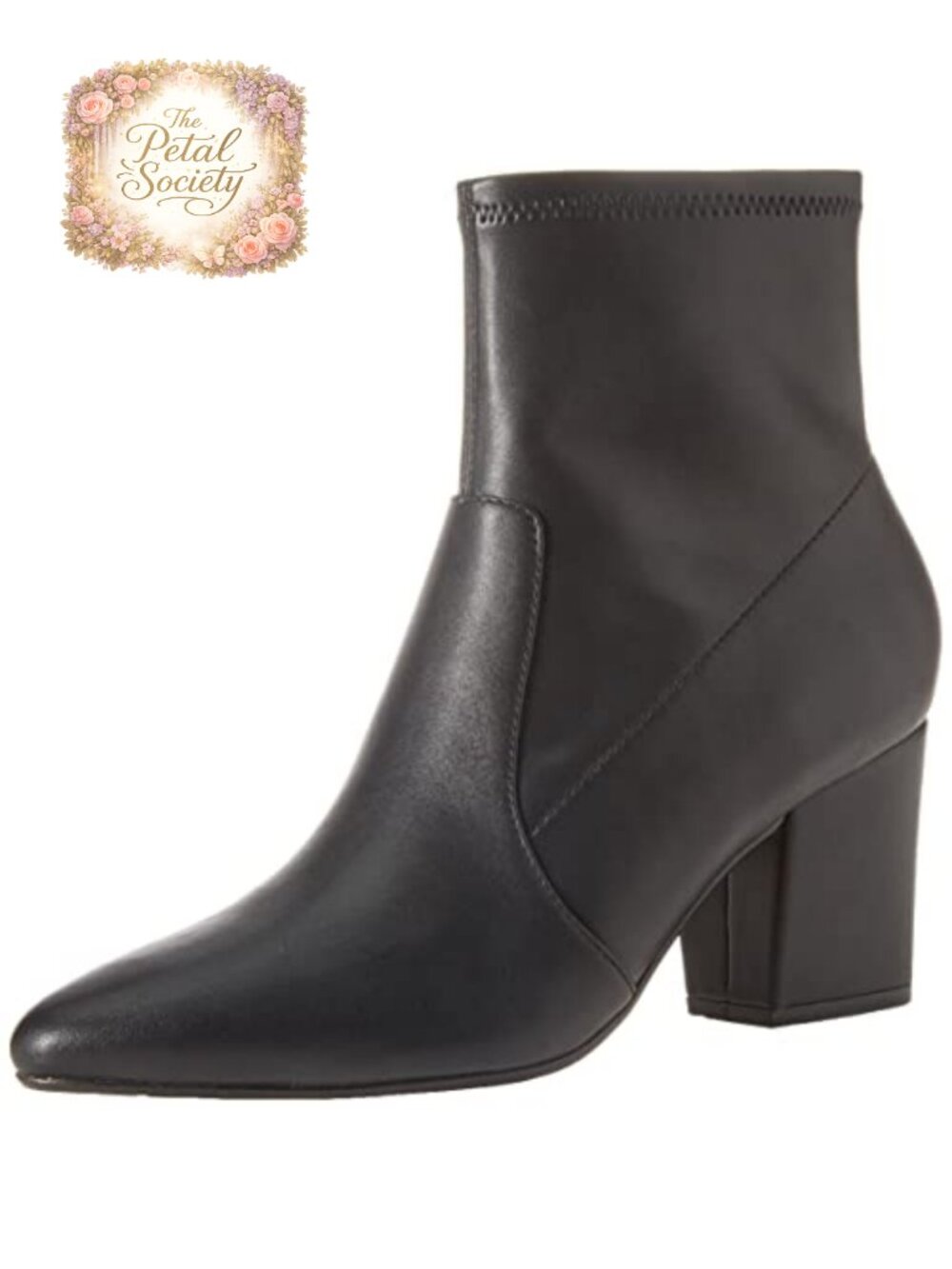 Faux Leather Pointed Toe Ankle Boots with Memory Foam Block Heel